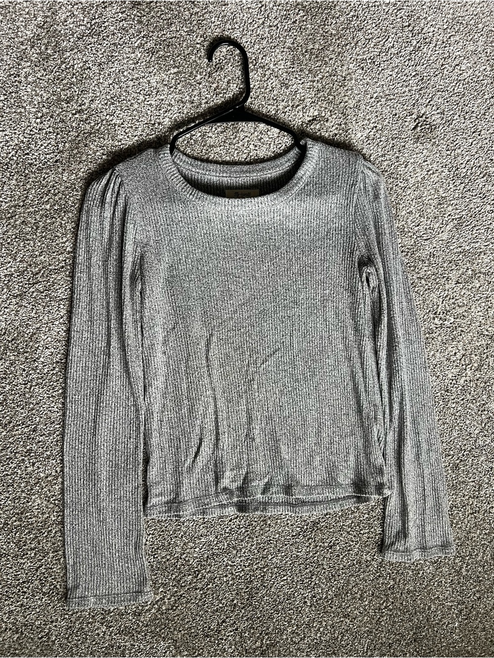 Madewell Gray Ribbed Long-Sleeve Crewneck Top